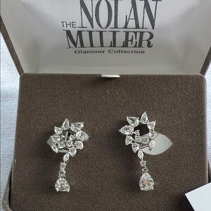 Nolan Miller Silver Crystal Drop Earrings